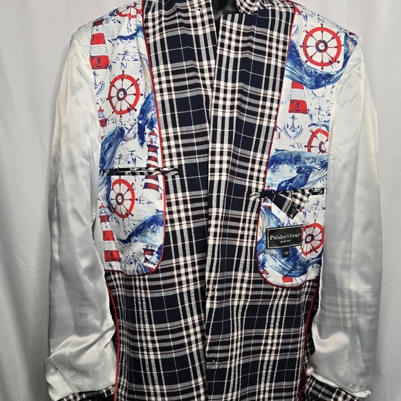 Paisley & Gray Men's Blue Plaid Bromley Notch Slim Fit Cotton Jacket Size 44R - Picture 8 of 13